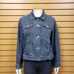 Eddie Bauer Stretch Denim Jacket Medium Button Up Long Sleeve Pockets